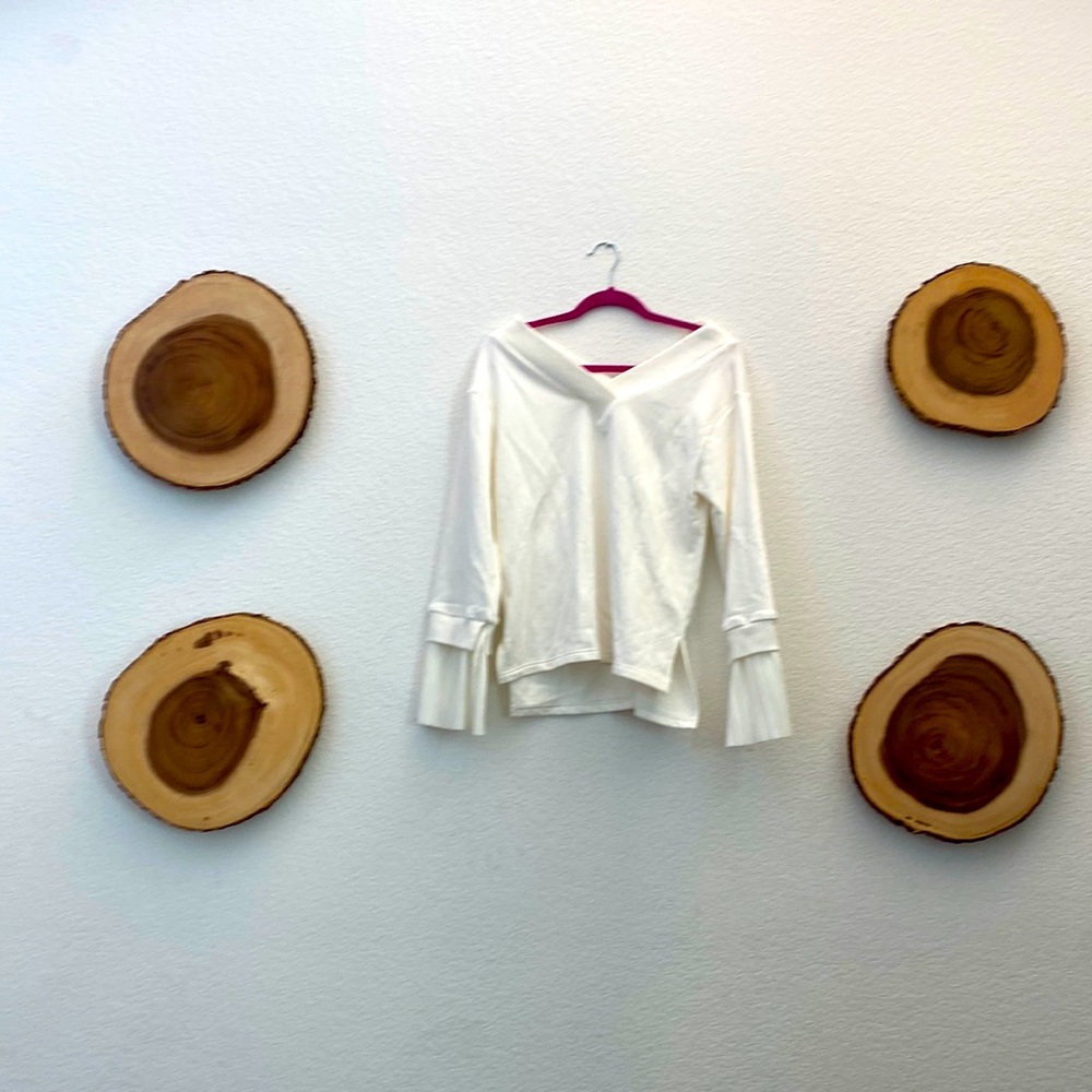 *Brand New* J.O.A White Sweater with Ruffled Sleeve Ends, Size Small